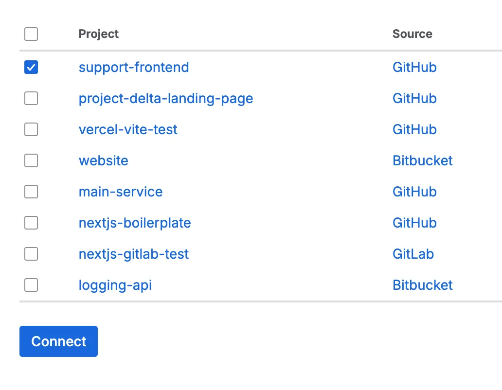 Connecting selected Vercel projects