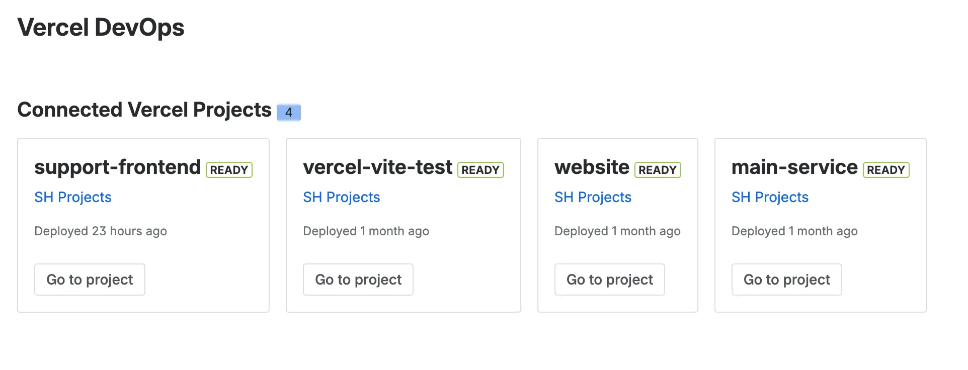 Overview page showing connected Vercel projects