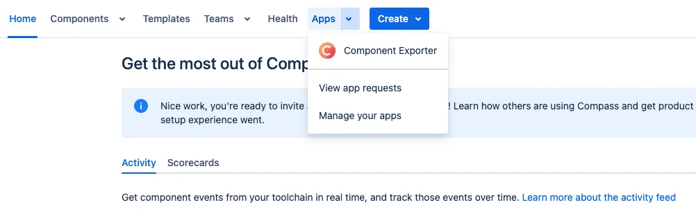 Component Exporter app in the top navigation bar